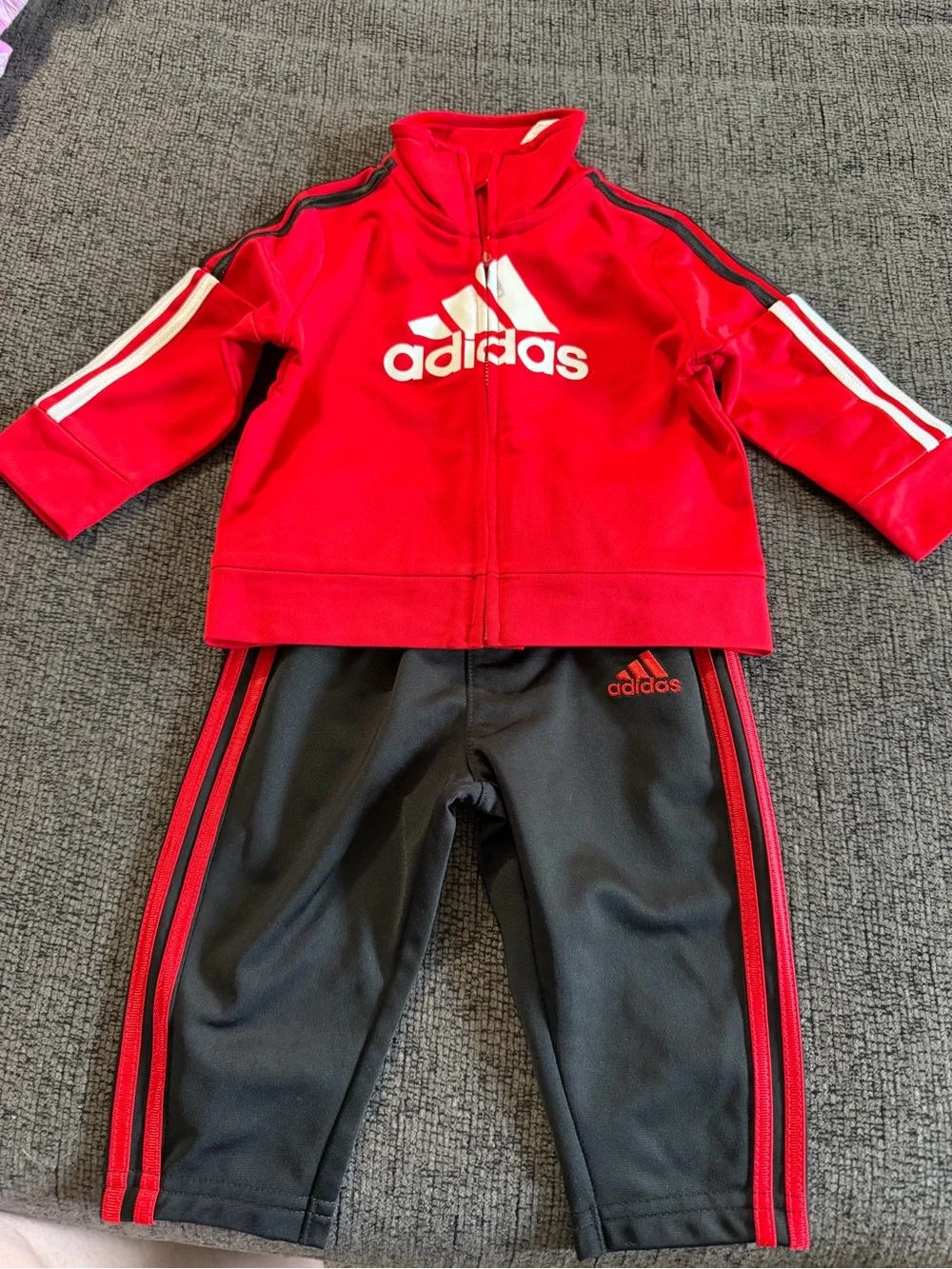 adidas Red and Black Kids Track Set with Logo